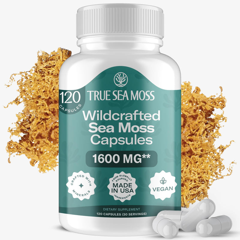 TrueSeaMoss Irish Sea Moss Capsules – 1600 mg – 120 Capsules, 30 Portions | Fruit Extracts Superfood for Overall Wellness – Supports Immune Health Naturally – Essential Vitamins and Minerals SeaMoss 1 Count (Pack of 120)