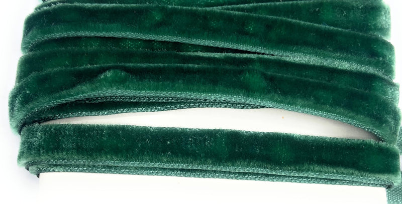 Vintage 3/8'' Velvet Ribbon Green Velvet -Made in France - Silk / Rayon Velvet (3/8'' Velvet Ribbon Green Velvet 5 Yards) 3/8'' Velvet Ribbon Green Velvet 5 Yards - BeesActive Australia