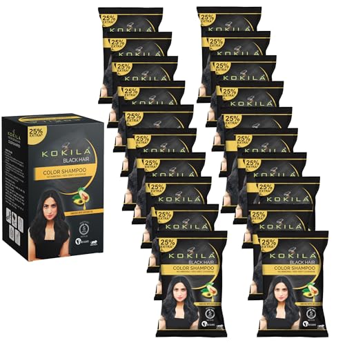 Kokila Unisex Hair Color Shampoo Enriched With Almond Oil in Just 5 Minute, Long-Lasting Instant Hair Color Black Pack of 20 (18ML Each)