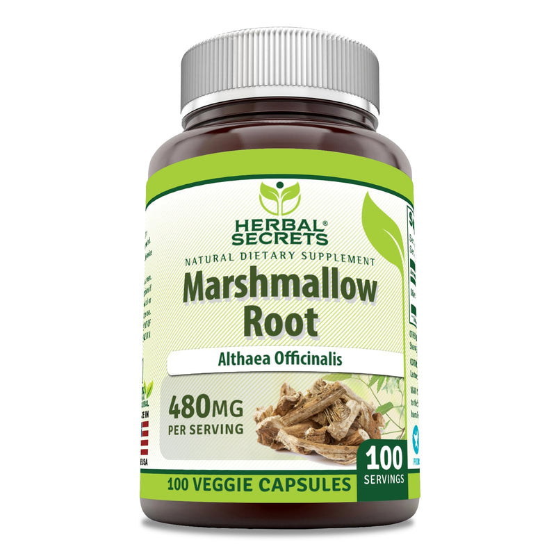 Herbal Secrets Marshmallow Extract Supplement | 480 Mg | 100 Veggie Capsules | Non-GMO | Gluten Free | Made in USA