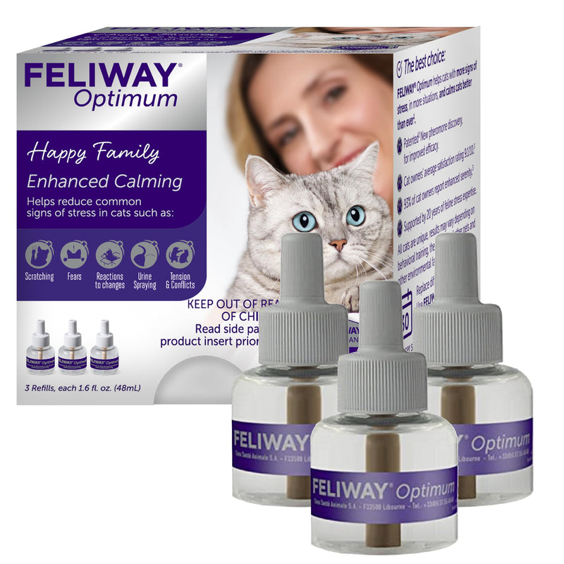 FELIWAY Optimum Cat Calming Diffuser Refill (3 Pack, 90 Day Supply) – Cat Pheromone Diffuser Refill for Advanced Support to Reduce Stress, Spraying, Scratching, Fighting and Hiding 3 pack