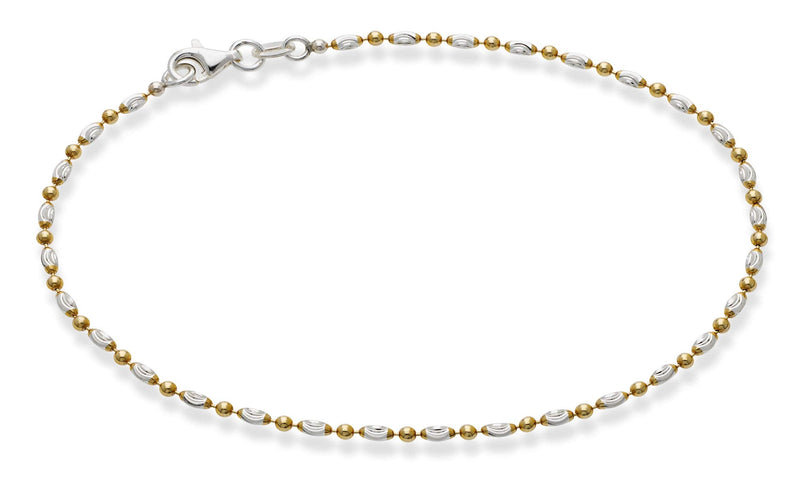 Miabella 925 Sterling Silver Diamond-Cut Oval and Round Bead Ball Chain Anklet Ankle Bracelet for Women Teen Girls, Made in Italy yellow-gold-plated-silver Length 11 Inches (Large) - BeesActive Australia