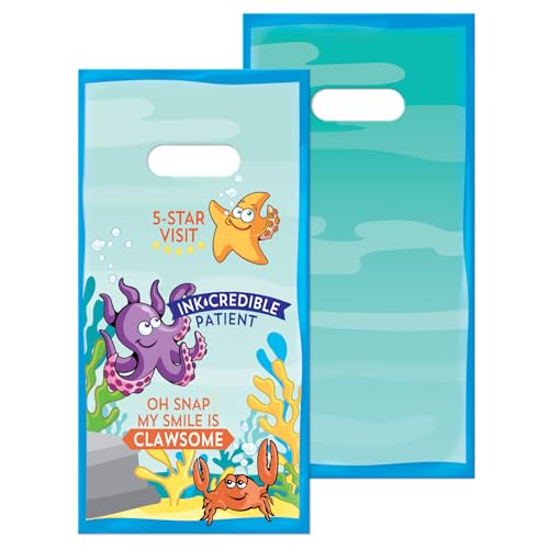 Practicon FlosSeas 6" x 12" Dental Giveaway Bag, Dental Hygiene Patient Care Goodie Bag, Dentist Office Plastic Gift Bags, 100 Pack 6" x 12"