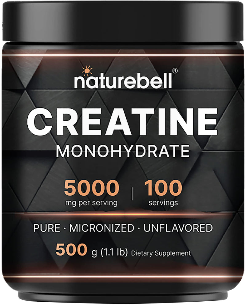 NatureBell Creatine Monohydrate Powder 500 Grams, 5000mg Per Serving, Pure Unflavored Creatine Powder - Micronized - Pre Workout | Keto | Vegan | Dissolves Easy | Filler Free - 100 Servings (1.1Lb) - BeesActive Australia