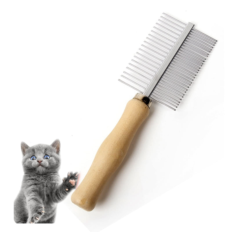 Dog Cat Pet Comb Double-Sided Grooming Brush Metal Comb for Loosening up Removing Mats Debris Tangles and Knots Wooden Handle Stainless Steel Tooth Perfect for Honghair Pets Double-Sided Teech - BeesActive Australia
