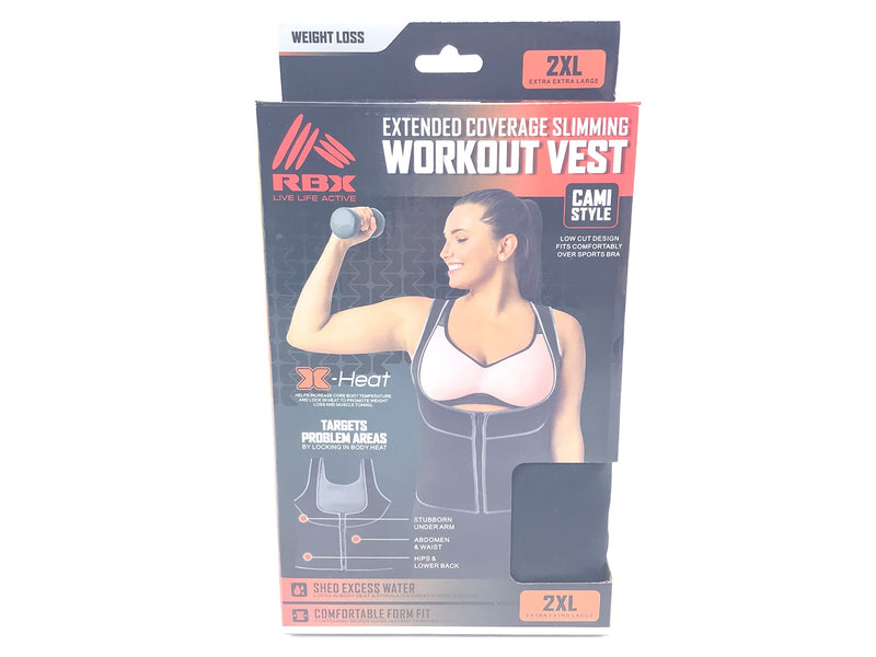 RBX Extended Coverage Slimming Workout Vest Cami Style X-Heat Size 2XL Black Low Cut Design - BeesActive Australia