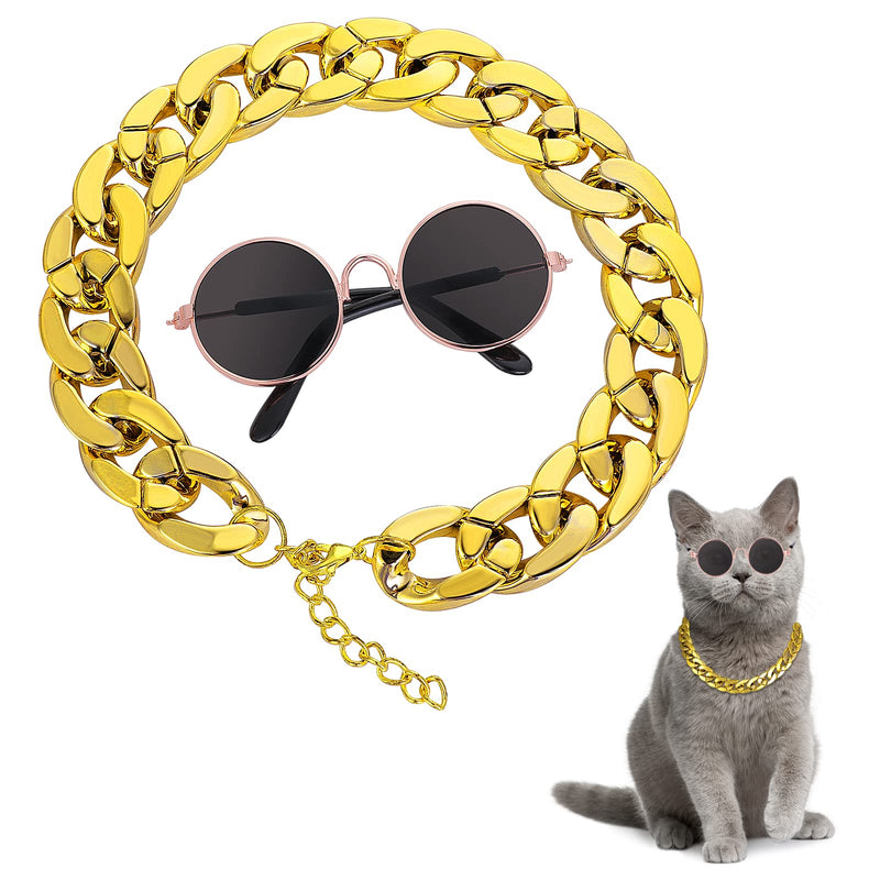 Molain Cat Sunglasses Gold Chain Costume Decorations UV Protection Classic Retro Puppy Retro Sunglasses Faux Photo Props 1 Black Sunglasses+1 Gold Chain - BeesActive Australia