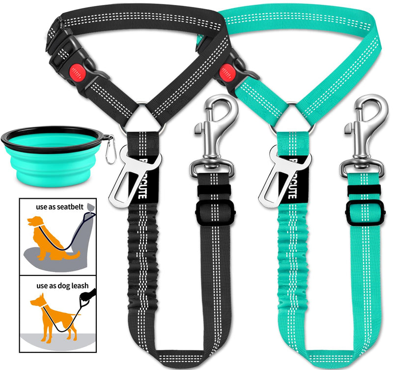 3 Piece Dog Car Seat Belt Set - Retractable Adjustable Pet Seatbelts for Vehicle Headrests - Heavy Duty, Elastic & Durable Car Harness for Dogs 01-Black+Lotus - BeesActive Australia
