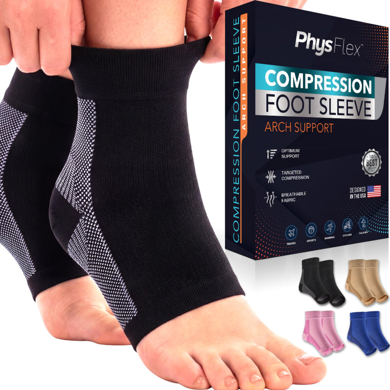 Compression Socks 20-30mmHg for Plantar Fasciitis, Achilles Tendonitis Relief - Ankle Compression Sleeve for Heel Spurs, Foot Swelling & Fatigue - Arch Support Brace for Everyday Use (1 Pair) Black Large