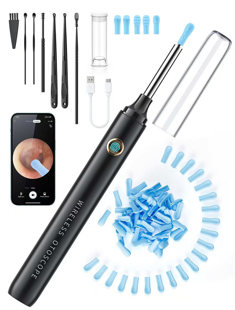 Ear Wax Removal Tool Camera - Ear Cleaner with 1080P HD Camera, FSA HSA Store Eligible, Otoscope with Light, Earwax Removal Kit with 50 Replacement Tips for iPhone, iPad, Android Phones (Black) Black - BeesActive Australia