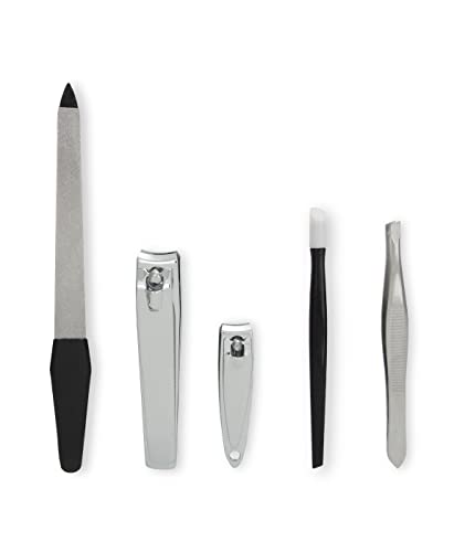 Amazon Basics 5-Piece Nail Care Grooming Kit, Manicure Pedicure Set with Nail Clippers