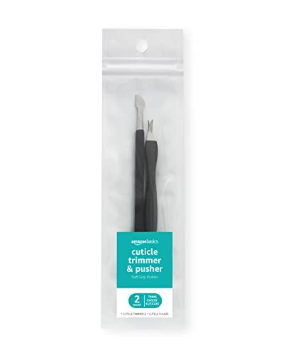 Amazon Basics Cuticle Trimmer and Pusher, Manicure Tools for Nail Care, Ergonomic Non-Slip Design, 2 Count