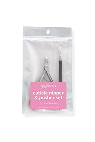 Amazon Basics Cuticle Nipper and Pusher Set, Manicure and Pedicure Nail Care Tools, Black