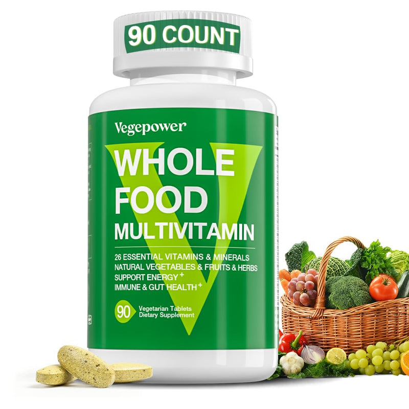 Vegan Whole Food Multivitamins with Iron, 90 Tablets | Daily Multivitamin for Men and Women, Methylated Vitamins, B-Complex, Fruits & Vegetables, Enzymes, Omegas, Mushroom, Non-GMO 90 Count (Pack of 1)