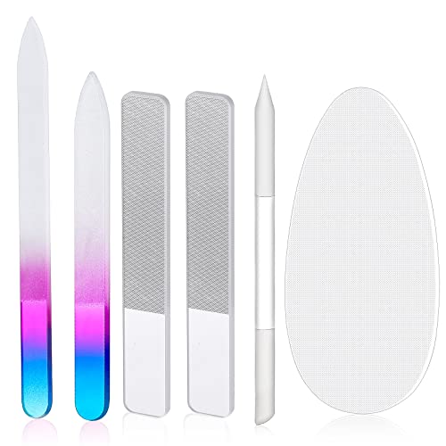 Zhehao 6 Pcs Glass Nail File and Nail Shiner Set Manicure, Rose Red