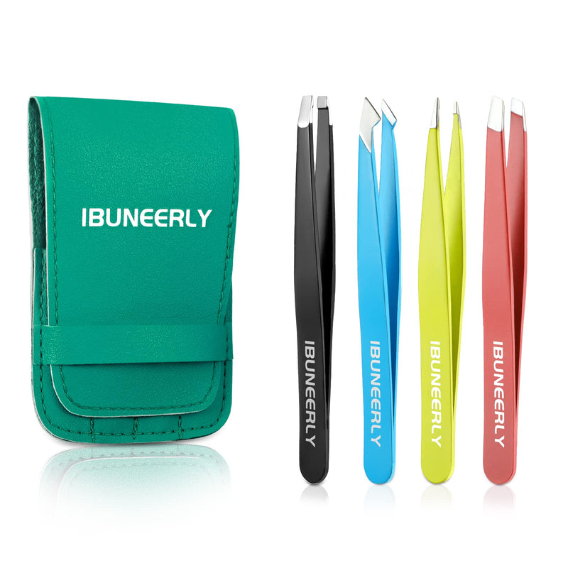 Tweezers Set, 4Pcs Tweezers for Women with Travel Case, Professional Stainless Steel Eyebrows Tweezers, Great Precision Tweezers for Ingrown Hair, Facial Hair, Splinter Removal (Multi-Color) Multi-color - BeesActive Australia
