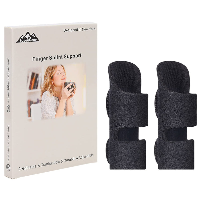 supregear Finger Splint Support, 2 Pack Adjustable Reusable Trigger Finger Splint Finger Brace with Removable Aluminum Bar for Index/Middle/Ring/Pinky Finger (Black) Black (2 Pack) - BeesActive Australia