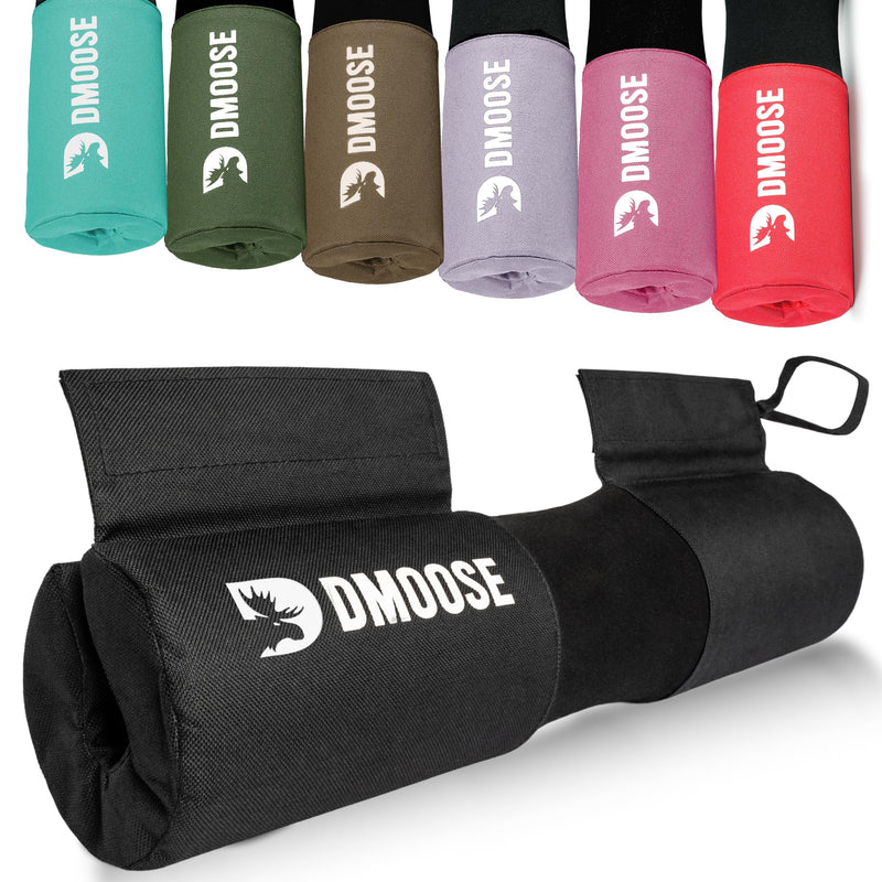 DMoose Fitness Barbell Pad for Hip Thrust, Squat & Lunges - Non-Slip Thick Foam Cushion for Neck and Back Support with Two Straps - Hip Thrust Pad for Leg Day - Fits All Olympic Bars and Smith Machine Black with Fabric Cover