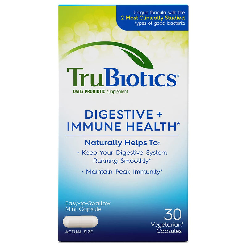 TruBiotics Daily Probiotic, 30 Capsules - Gluten Free, Soy Free Digestive + Immune Health Support Supplement for Men and Women (New Look)