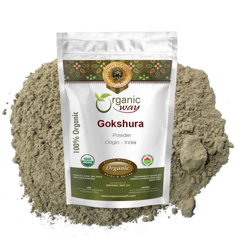 Organic Way Gokshura Powder (Tribulus Terrestris) - Organic & Kosher Certified | Raw, Vegan, Non GMO & Gluten Free | USDA Certified | Origin - India (1LBS/ 16Oz) 1 Pound (Pack of 1) - BeesActive Australia