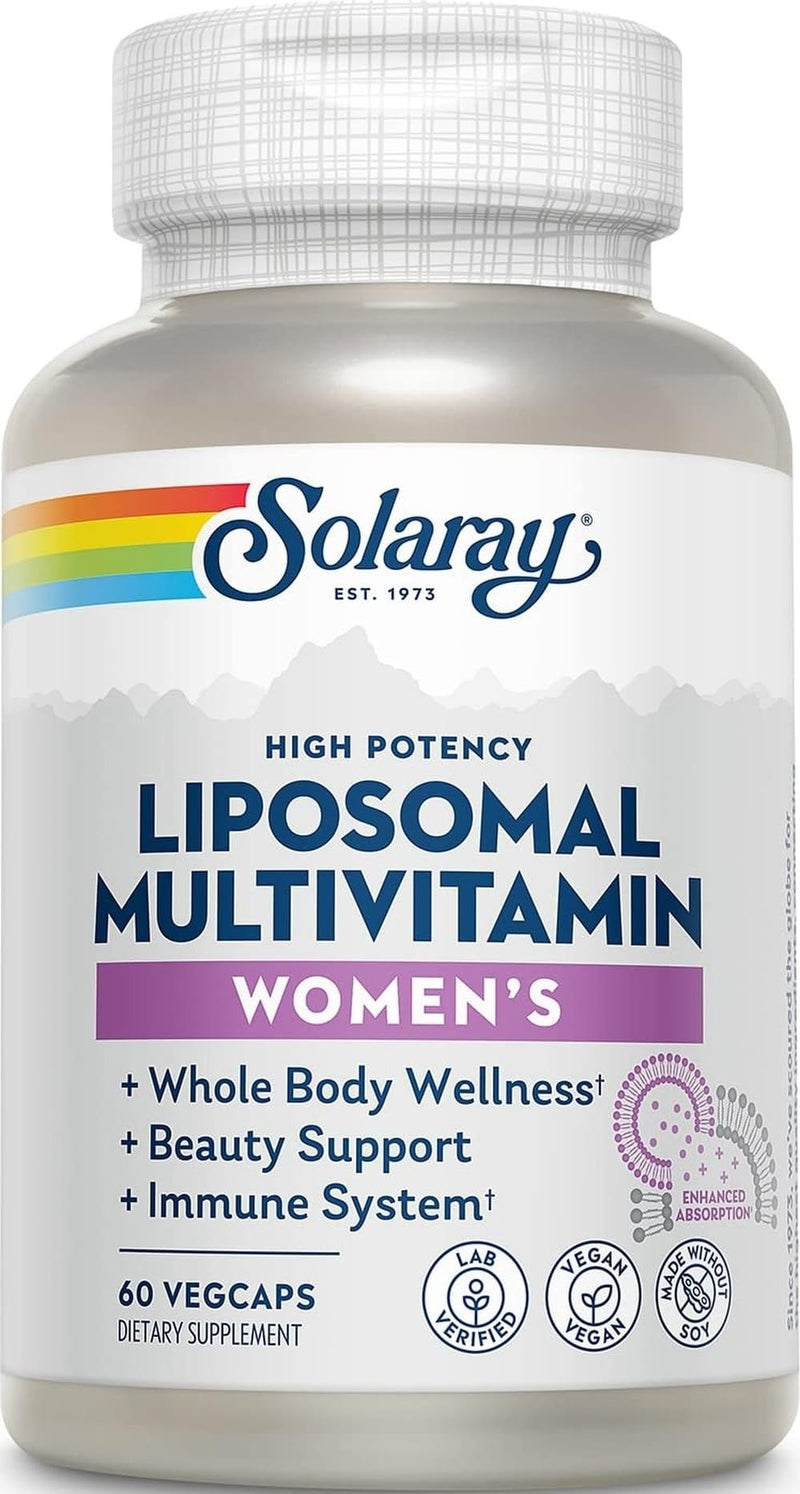 SOLARAY Liposomal Multivitamin Women, 60 VegCaps | Women's Daily Multivitamin, Enhanced Liposomal Absorption, Vitamins, Minerals, CoQ10 & Adaptogens, 30 Servings, Vegan 60 Count (Pack of 1)