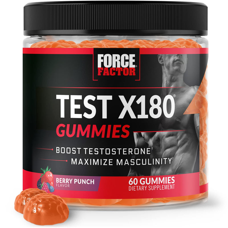 Force Factor Test X180 Gummies Testosterone Booster for Men with Tongkat Ali, Horny Goat Weed, Tribulus Terrestris, Fenugreek, & Black Maca, Supplement Men, Berry Punch, 60 Gummies, 1-Pack 60 Count (Pack of 1) - BeesActive Australia