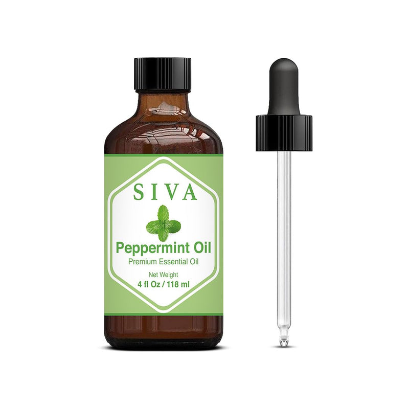 SIVA Peppermint Essential Oil 4oz (118 ml) Premium Essential Oil With Dropper For Diffuser, Aromatherapy, Hair Care, Scalp Massage & Skin Care - BeesActive Australia