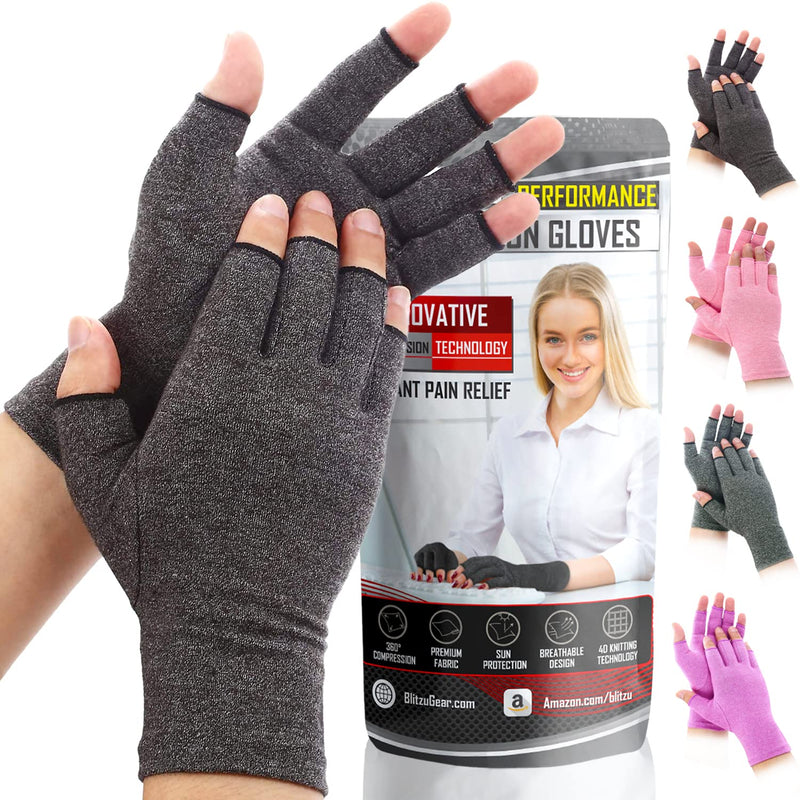 BLITZU Massage Gloves For Hands Copper Hands Arthritis Gloves Women Carpel Tunnel Relief Half Finger Gloves Fingerless Gloves For Women Compression Gloves For Arthritis For Women BLACK M Medium - BeesActive Australia