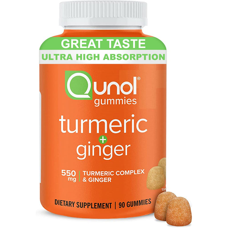 Qunol Turmeric and Ginger Gummies - Joint Support Supplement with Ultra High Absorption, 90 Count Vegan and Gluten Free Gummies Orange 90 Count (Pack of 1) - BeesActive Australia