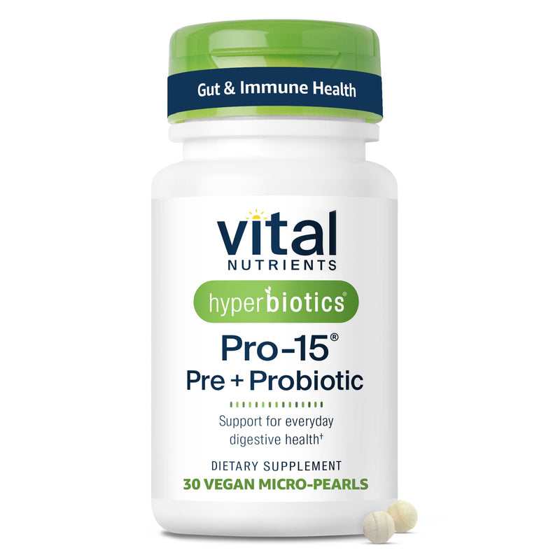 Hyperbiotics Vital Nutrients Pro-15 Prebiotics + Probiotics for Women and Men | 15 Science Backed Strains | Supports Occasional Constipation, Diarrhea, Gas & Bloating | 30 Vegan Time Release Pearls 30 Count (Pack of 1)