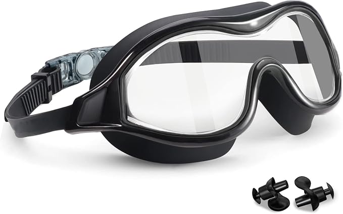 Swim Goggles No Leaking Anti-Fog Pool Goggles Swimming Goggles for Adult Men Women Youth, UV Protection 180° Clear Vision Black With Clear Lens - BeesActive Australia