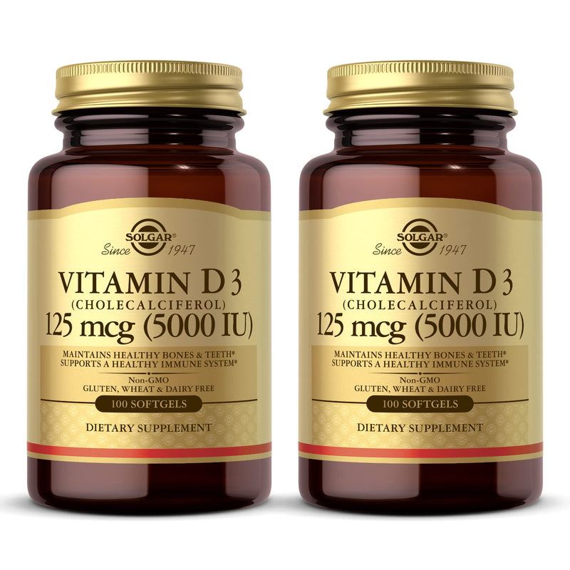Solgar Vitamin D3 (Cholecalciferol) 10 mcg (400 IU) - 100 Softgels, Pack of 2 - Helps Maintain Healthy Bones & Teeth - Immune System Support - Non-GMO, Gluten Free, Dairy Free - 200 Total Servings 100 Count (Pack of 2)