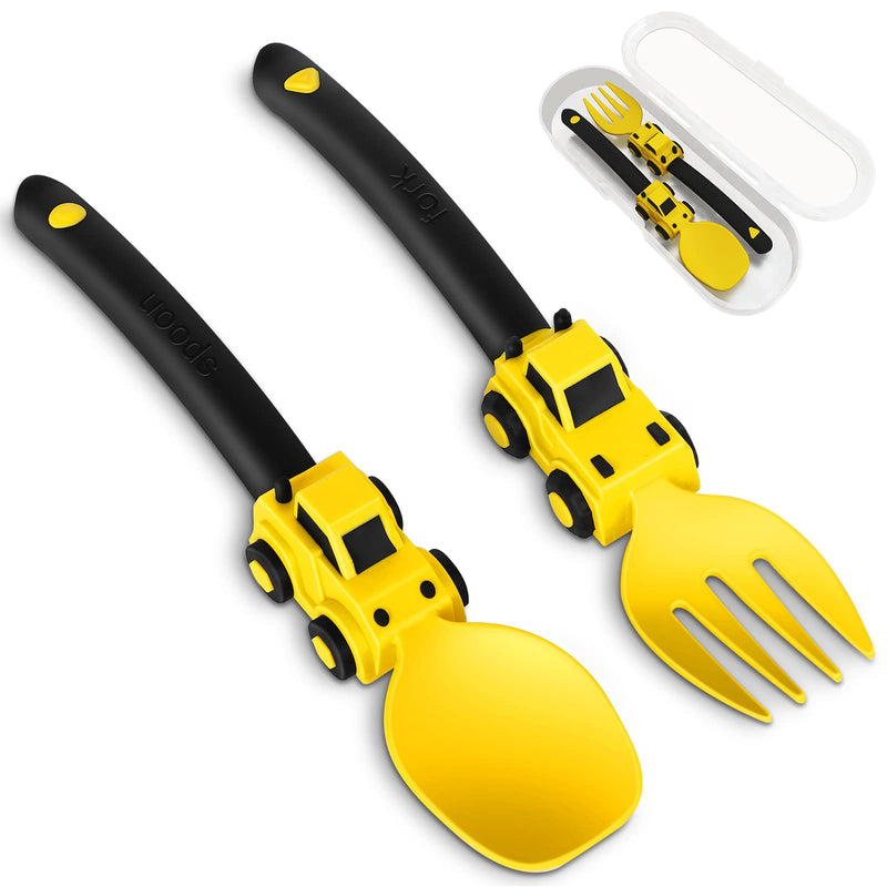 Construction Toddler Utensils - Toddler Forks and Spoons - Kids Construction Truck Utensils - Forks and Spoons Silverware Set - Christmas Birthday Gift for 1 2 3 4 5 year old, Yellow