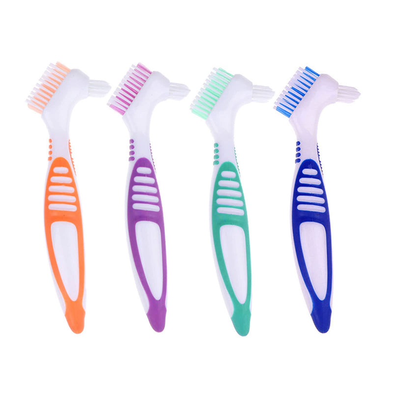 4 Pieces Denture Cleaning Brush Double Sided Denture Toothbrushes Portable False Teeth Brush, 4 Colors (WEP-247O)