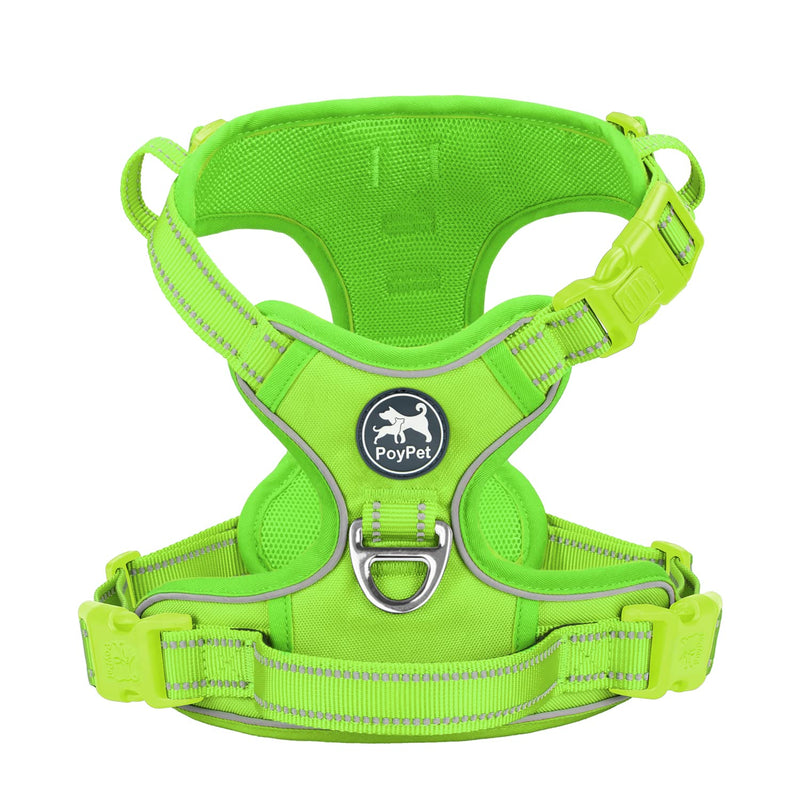 PoyPet No Pull Dog Harness, No Choke Reflective Dog Vest, Adjustable Pet Harnesses with Easy Control Padded Handle for Small Medium Large Dogs(Green Matching Trim,L) L Green(Matching Trim) - BeesActive Australia