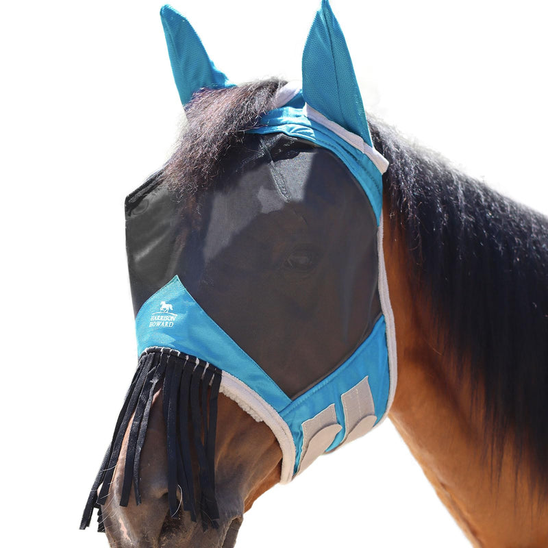 Harrison Howard CareMaster Horse Fly Mask with Ears and Nose Fringe Fly Protector Defender Mask Sky Blue Full Size Full (Large) - BeesActive Australia