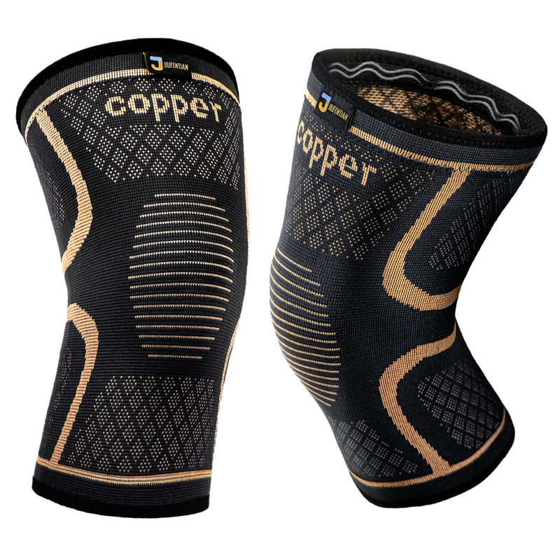 Copper Knee Braces for Men and Women (2 pack) -Knee Supports Copper Compression Knee Sleeve for Knee Pain, Arthritis, Sports and Recovery Support (Large) Large 2pack-Copper-Black - BeesActive Australia