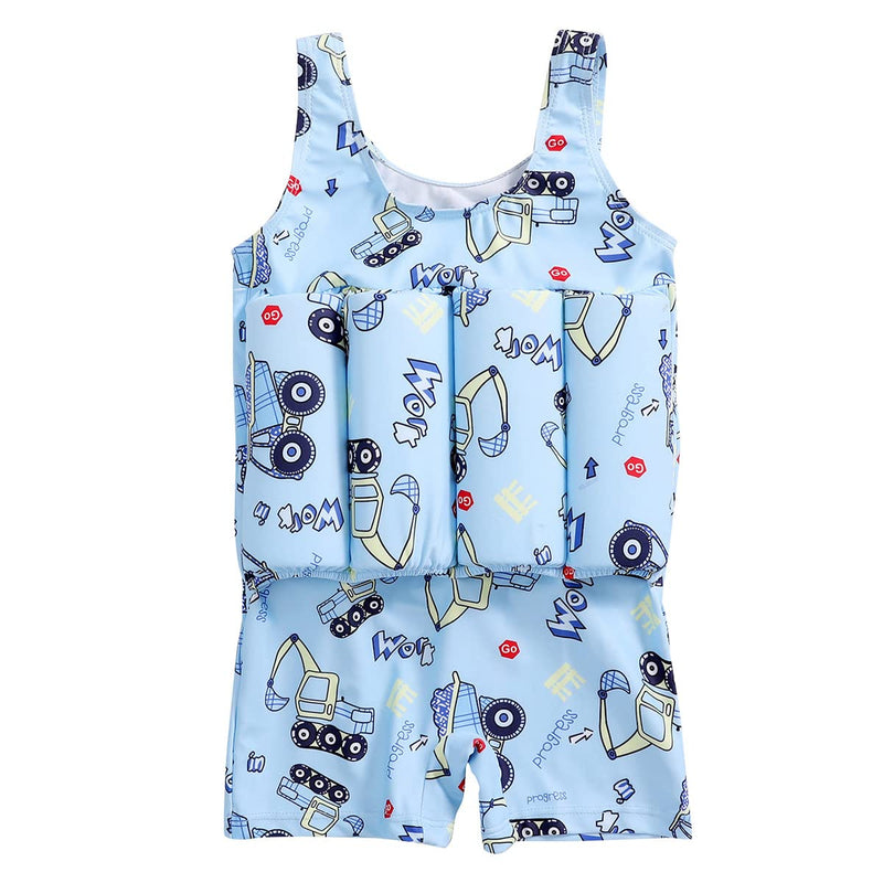 Kids Float Swimsuit Buoyancy Sticks for Baby Boys Girls One Piece Floating Swim Vest Training Aid Swimwear Blue-Car 2-3 Years