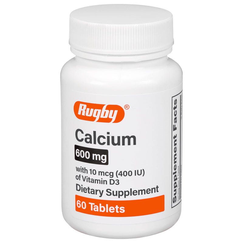 Rugby 600mg Calcium Tablets - Made with 10mcg (400 IU) of Vitamin D3 - Dietary Supplement - 60 Count