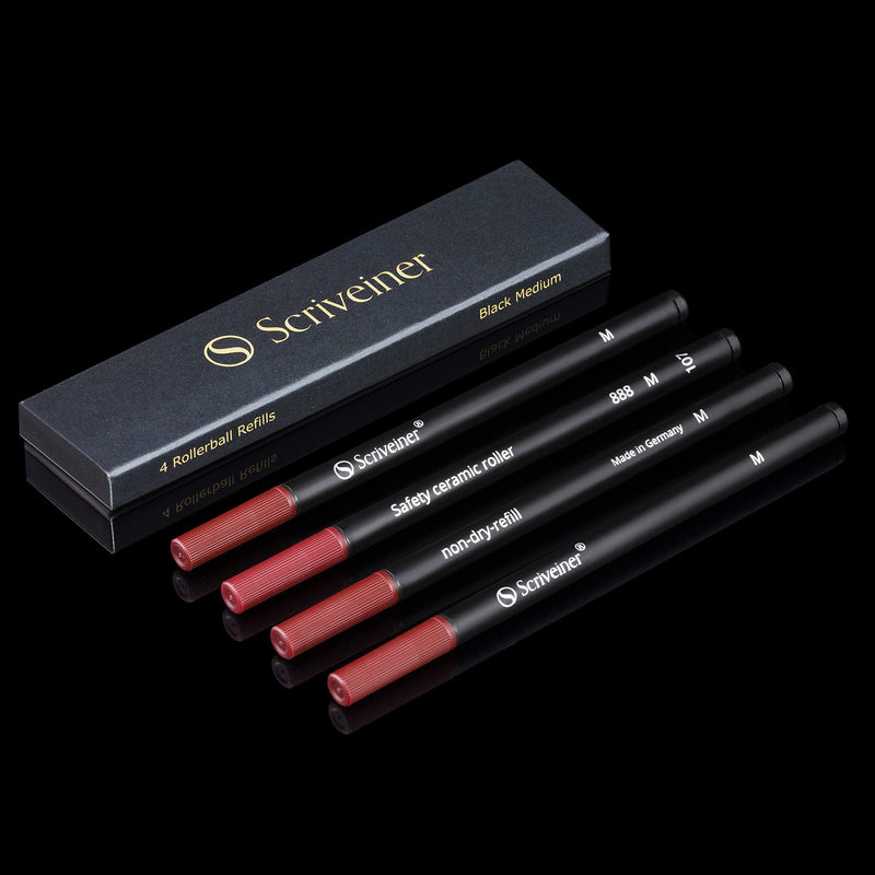 Scriveiner Rollerball Refill Black Medium - 4 Rollerball Refills Designed Pens - Safety Ceramic Non Dry Roller Pen Refill M - Schmidt 888 Size – Made in Germany - BeesActive Australia