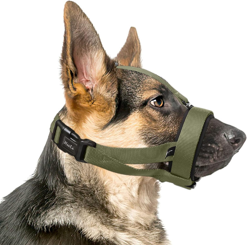 HEELE Dog Muzzle, Circles Soft Comfortable Neoprene Padding Muzzles for Small Medium Large Dogs, Prevent Biting, Licking, and Chewing, Protection with Adjustable Bonus Connection Strap Army Green - BeesActive Australia