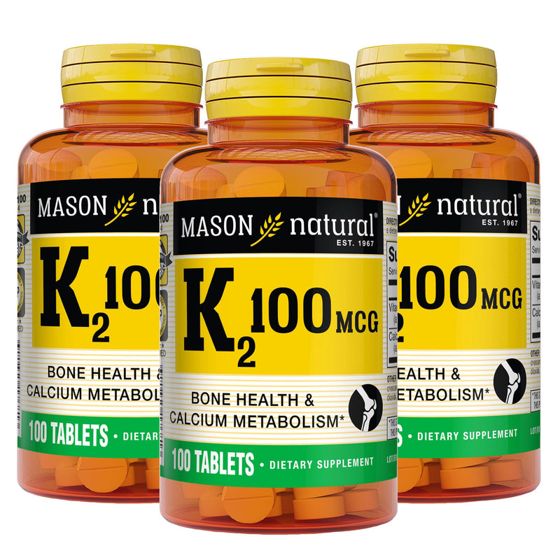 MASON NATURAL Vitamin K2 100 mcg with Calcium, 300 Day Supply | 100 mcg K2 with 40 mg Calcium to support bone health, muscle function & proper calcium metabolism; 300 tablets