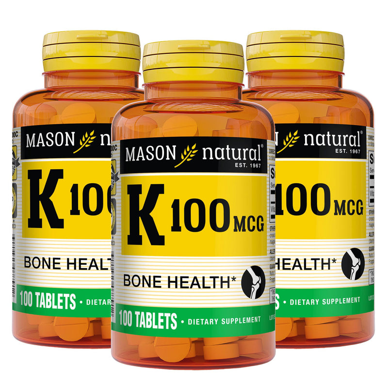 MASON NATURAL Vitamin K 100 mcg, Bone & Joint Support, 300 Day Supply | 100mcg vitamin K1 (phytonadione) to support strong bones, calcium absorption & normal joint function; 300 tablets