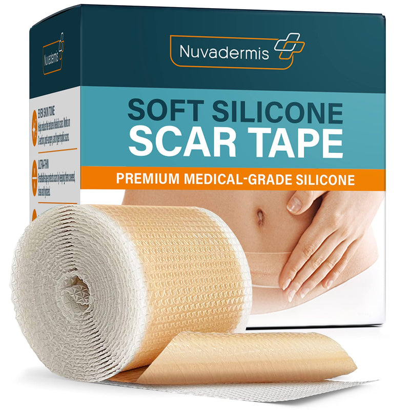 NUVADERMIS Silicone Scar Sheets for Surgical Scars - 120" x 1.5" Roll - Medical Grade Silicone Scar Tape and Face Tape for Wrinkles, Keloid Scars, and Hypertrophic Scars - Reusable - 1 Pack Scar Tape Light - 1 Pack