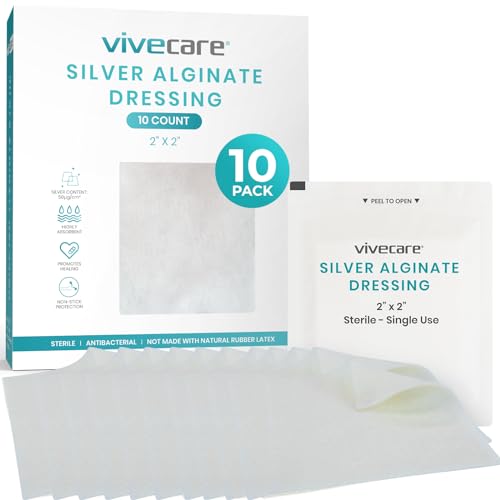 ViveCare Silver Calcium Alginate Wound Dressing (10 Pack)- Sterile 2x2 2x2 (10 Pack)