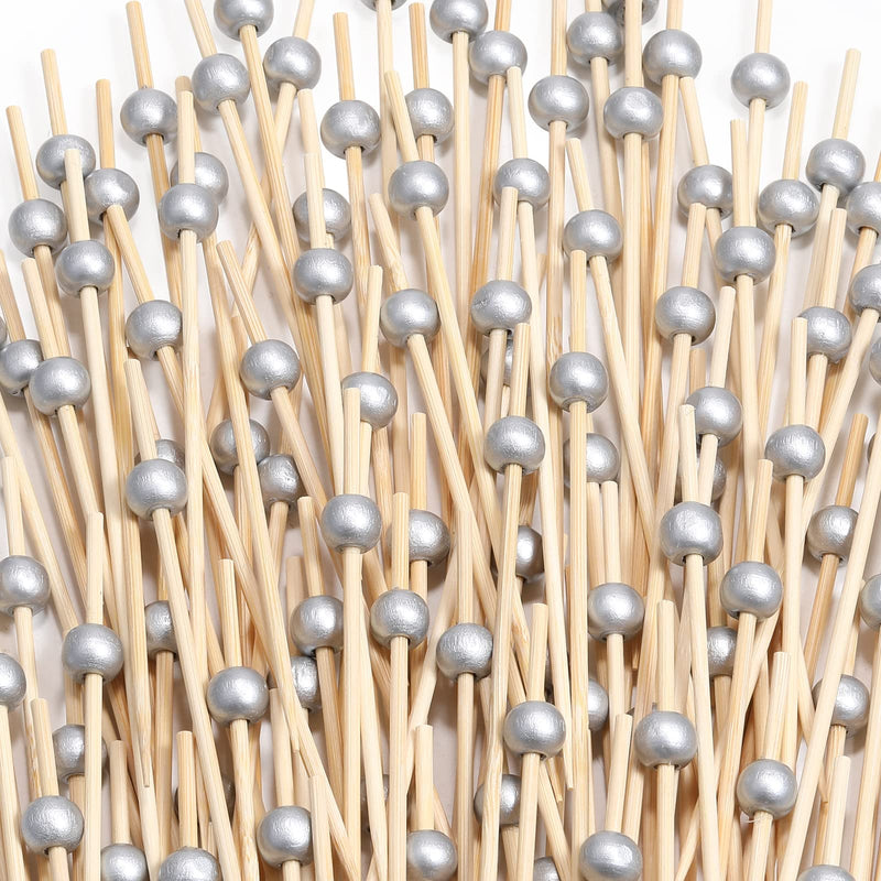 200 Pcs Cocktail Picks, 4.7 Inch Toothpicks for Appetizers, Bamboo Cocktail Sticks Skewers for Drinks, Desserts, Charcuterie, Wedding Party Fancy Toothpicks, Silver Pearl Mini Food Picks Decorative 200 Pcs Silver - BeesActive Australia