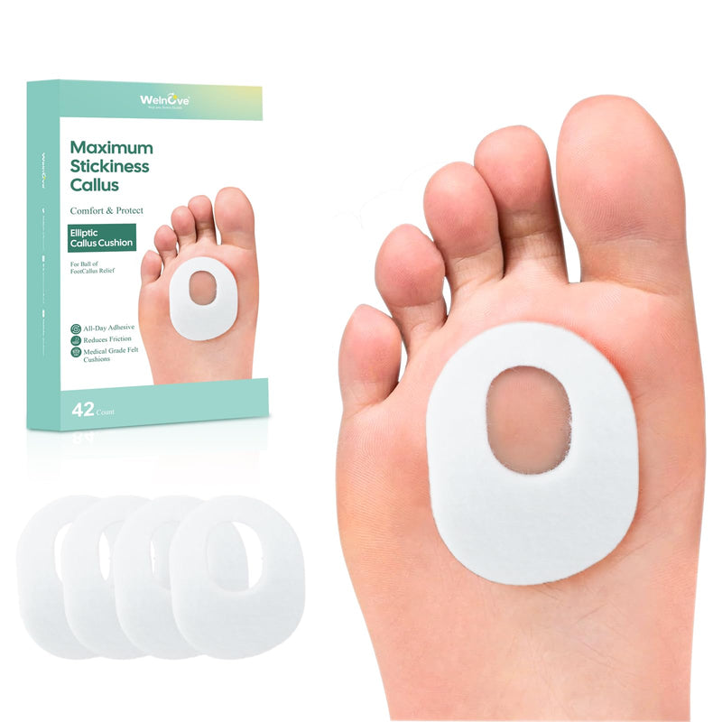 Welnove 42pcs Callus Pad with Water-Resistant Self-Stick Adhesive, Protects Foot, Heel and Toes from Rubbing and Friction,Oval Shape Design,Reduce Pressure and Friction from Shoes Rubbing-White White - BeesActive Australia