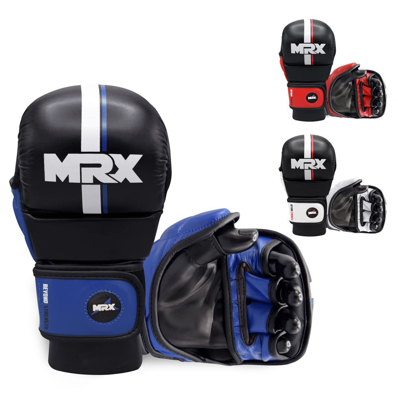 MMA Sparring Pro Gloves, with Open Ventilated Palm, Martial Arts Mitts Suitable for Men Women, Kara Cage Fighting, Combat Sports Training, Muay Thai, Punching Bag and Kickboxing Black/Blue S/M