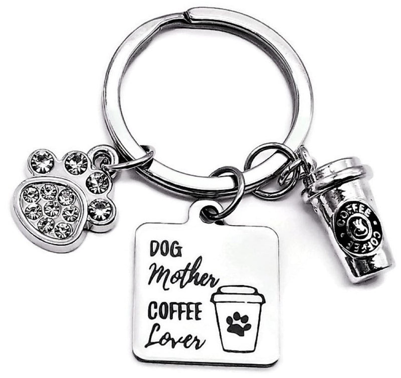 Kit's Kiss Coffee Keychain Dog Mom Keychain Dog Paw Print Charms Dog Mother Coffee Lover Gift Animal Pet Dog Memorial Coffee Cup Coffee Mug Dog Mom Gift, Silver - BeesActive Australia