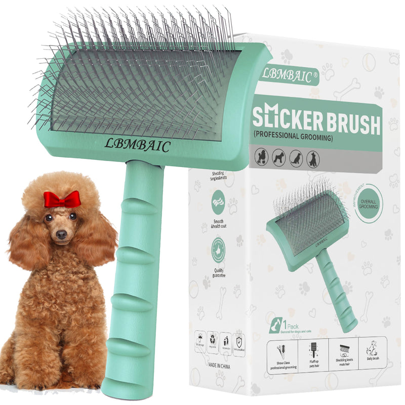Slicker Brush for Dogs with Super Denser Soft Long Pin Slicker Dog Brush for Thick and Long Fur Doodle Brush for Grooming Fluff,Shedding Tangles.Goldendoodle Long Pin Slicker Brush.25mm(1'') green - BeesActive Australia